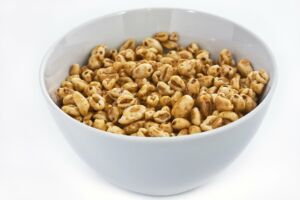 Light gray ceramic bowl of cereal